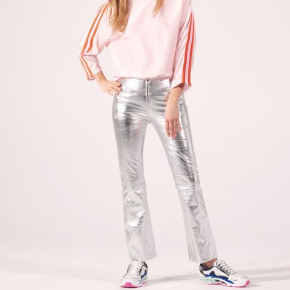 Sandro Paris silver Devon crop leather pant size Small (1)